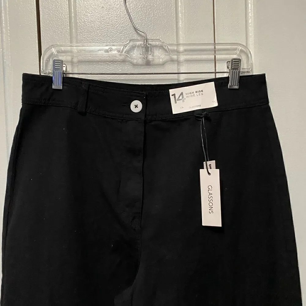NWT Glassons High Rise Wide Leg 100% cotton slacks 14